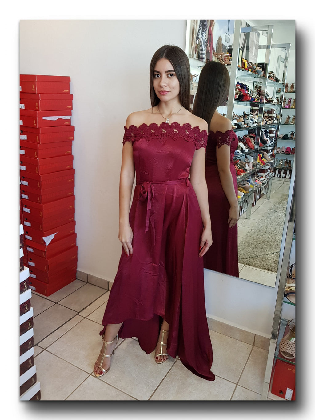 VESTIDO HI LOW OFF SHOULDER SATIN