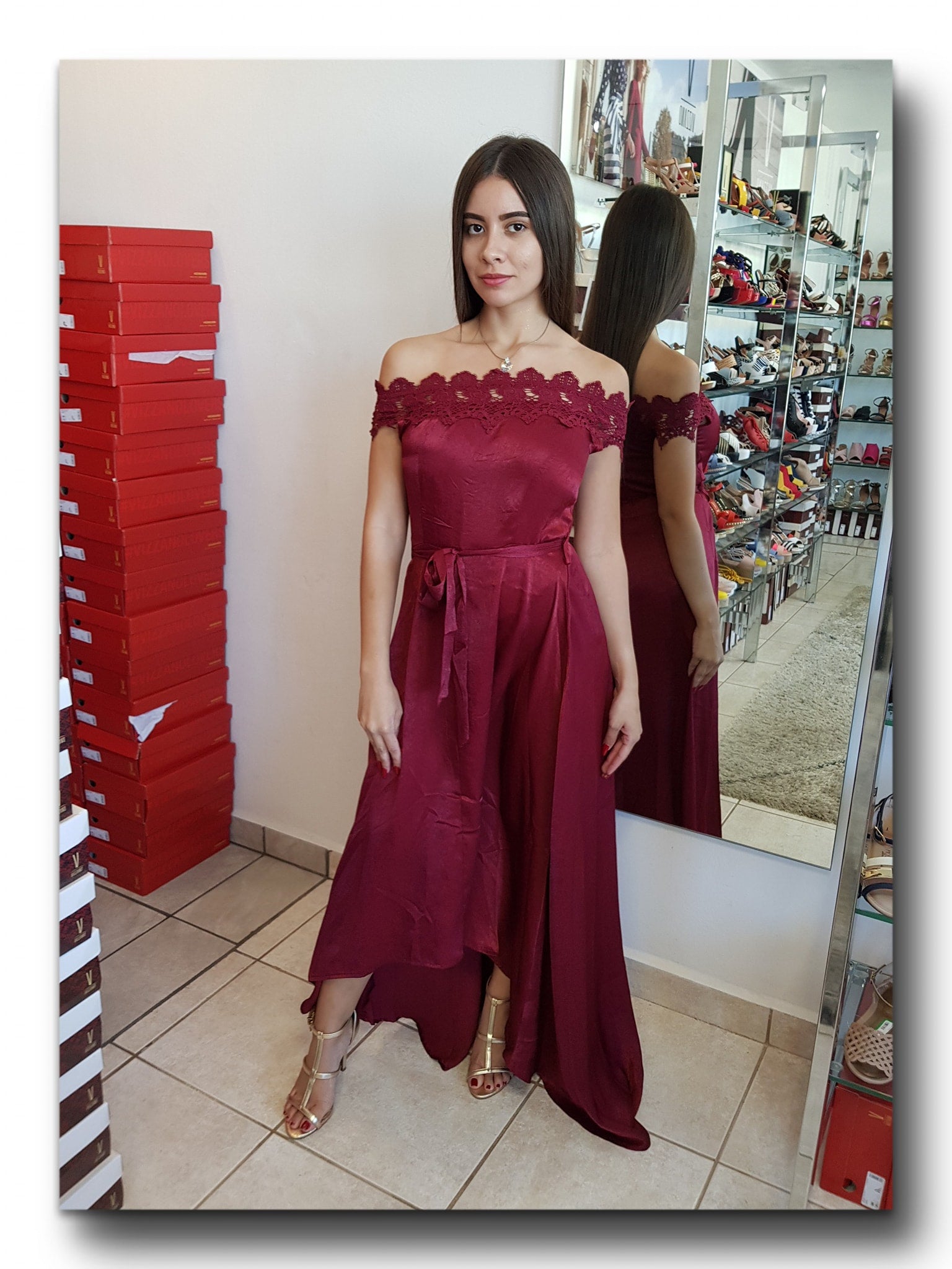 VESTIDO HI LOW OFF SHOULDER SATIN