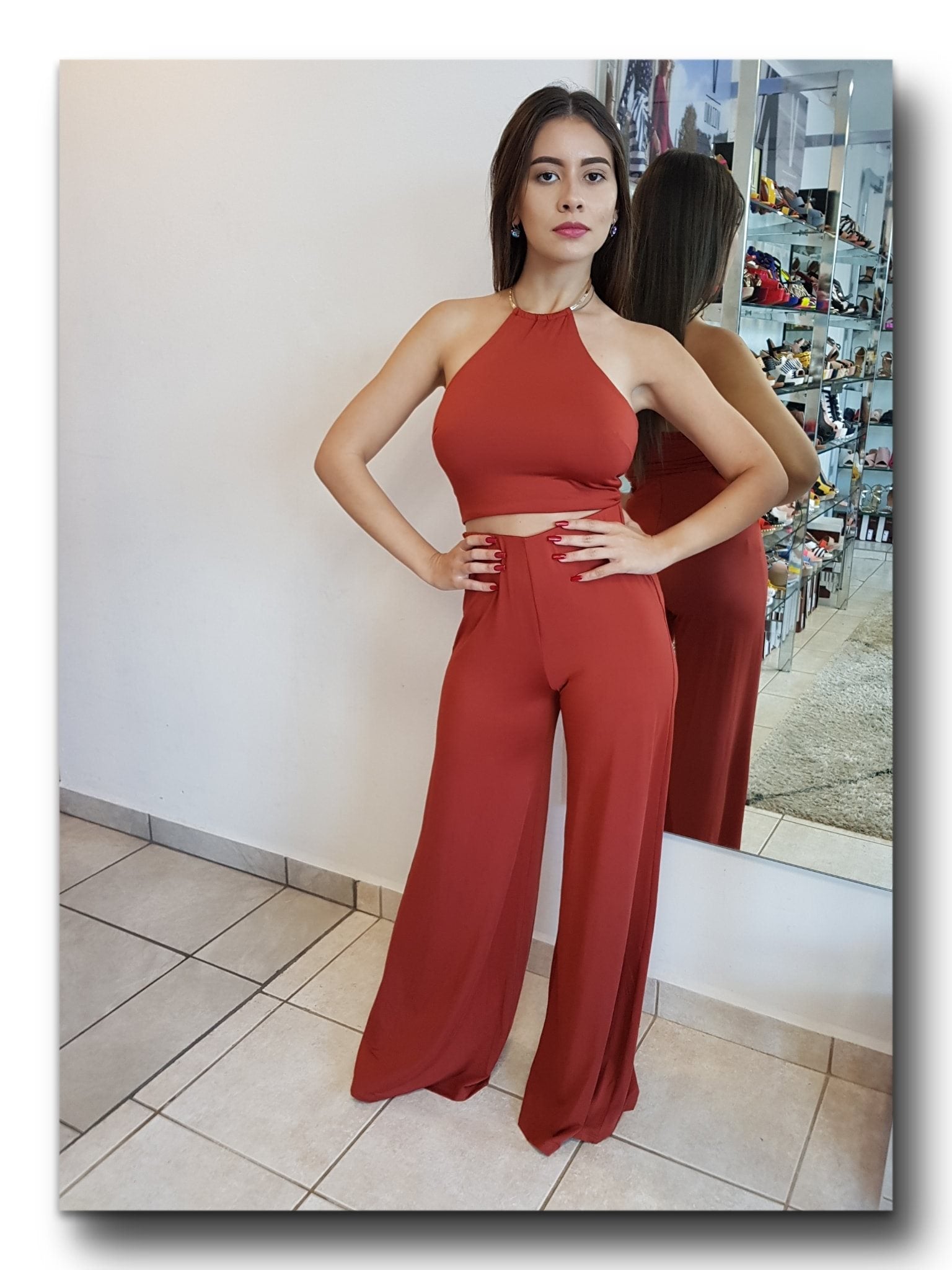 SET PANTALON Y TOP HALTER ARO ORO