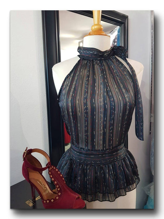 TOP HALTER PEPLUM DE RAYAS Y DESTELLO DE BRILLO