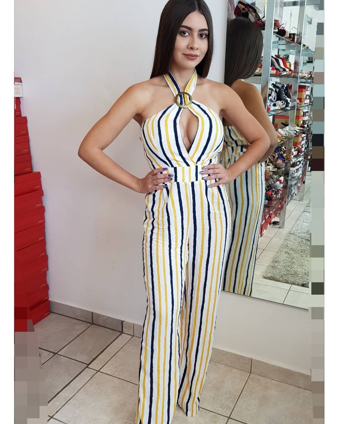 JUMPSUIT BLANCO CON RAYAS AMARILLAS Y AZULES
