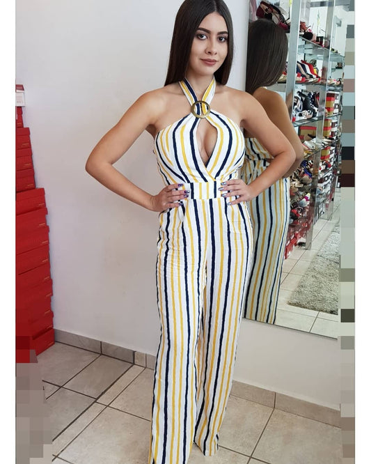 JUMPSUIT BLANCO CON RAYAS AMARILLAS Y AZULES