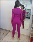 JUMPSUIT MANGA LARGA MESH Y ENCAJE