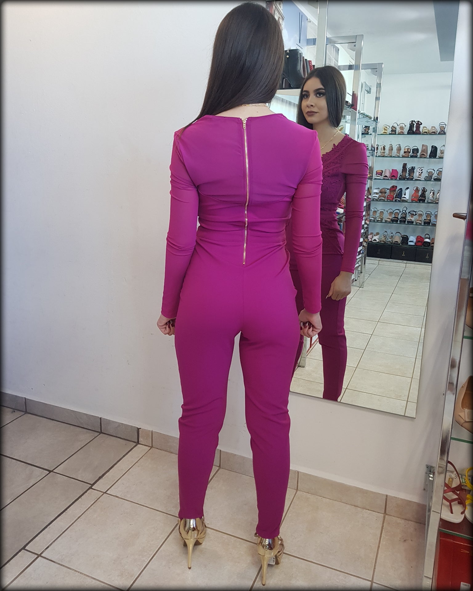 JUMPSUIT MANGA LARGA MESH Y ENCAJE