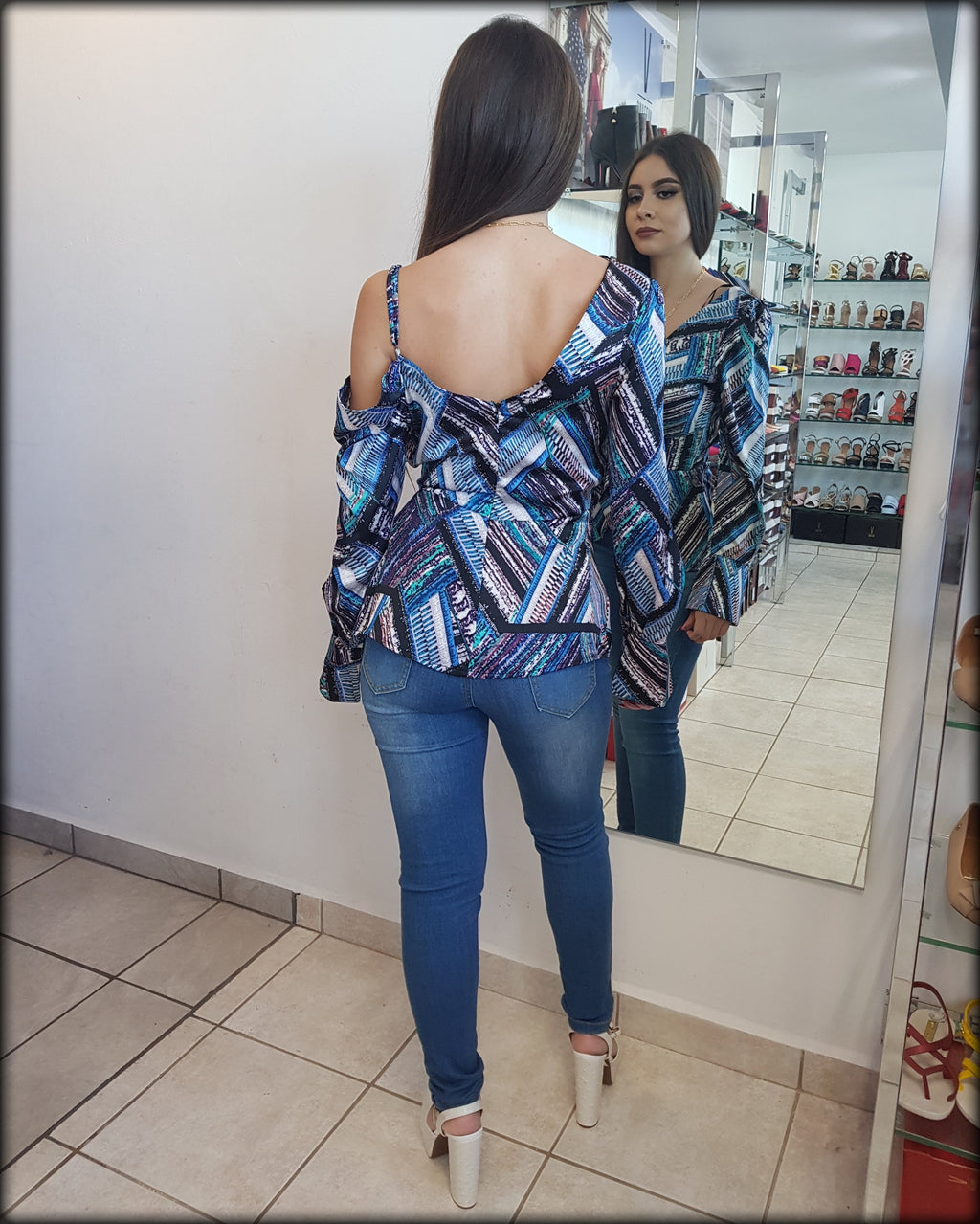 BLUSA PRINT AZUL MANGA LARGA