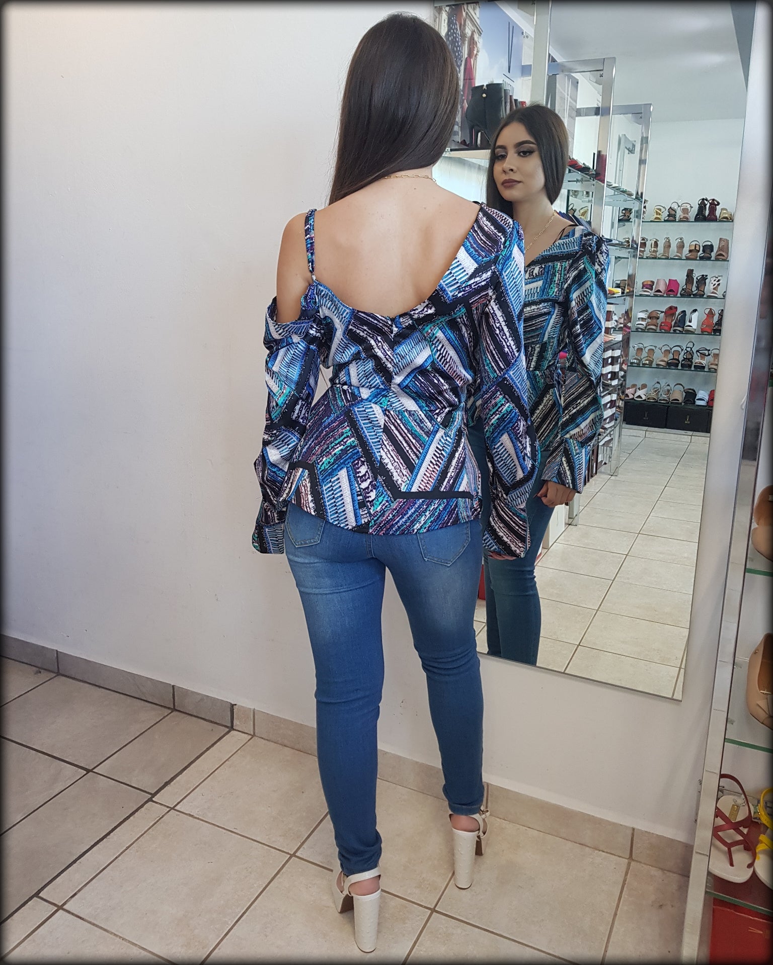 BLUSA PRINT AZUL MANGA LARGA