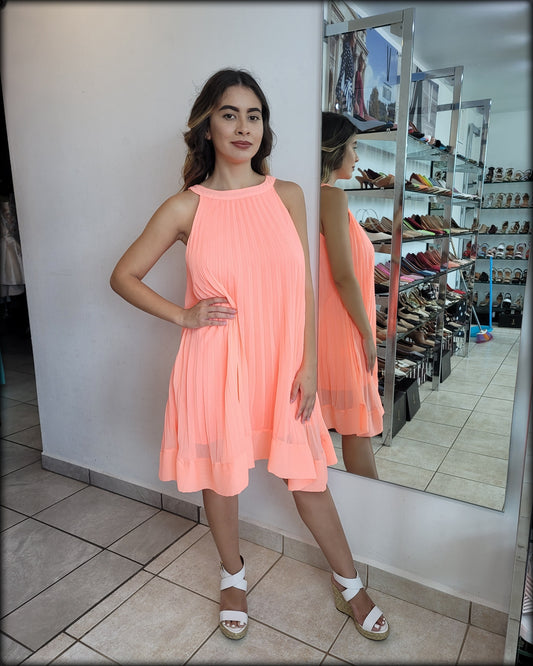 TRAJE PLIZADO CORAL NEON