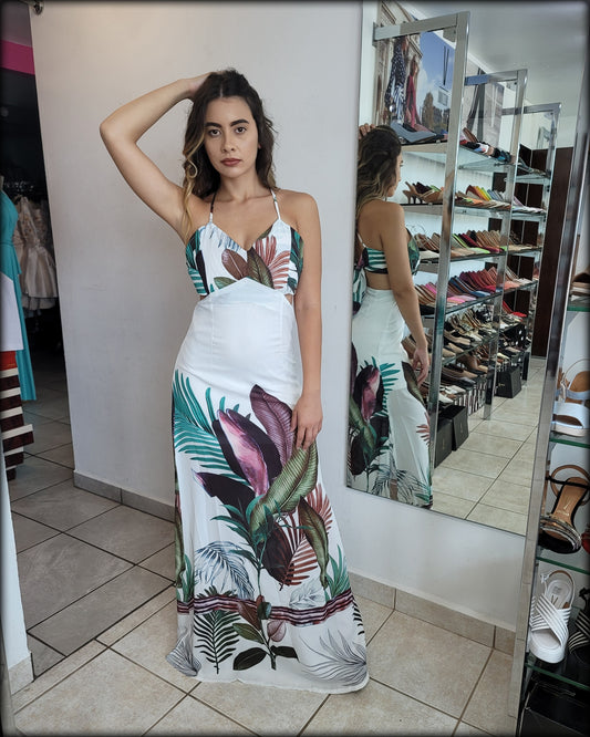 VESTIDO LARGO CASUAL BLANCO TROPICAL