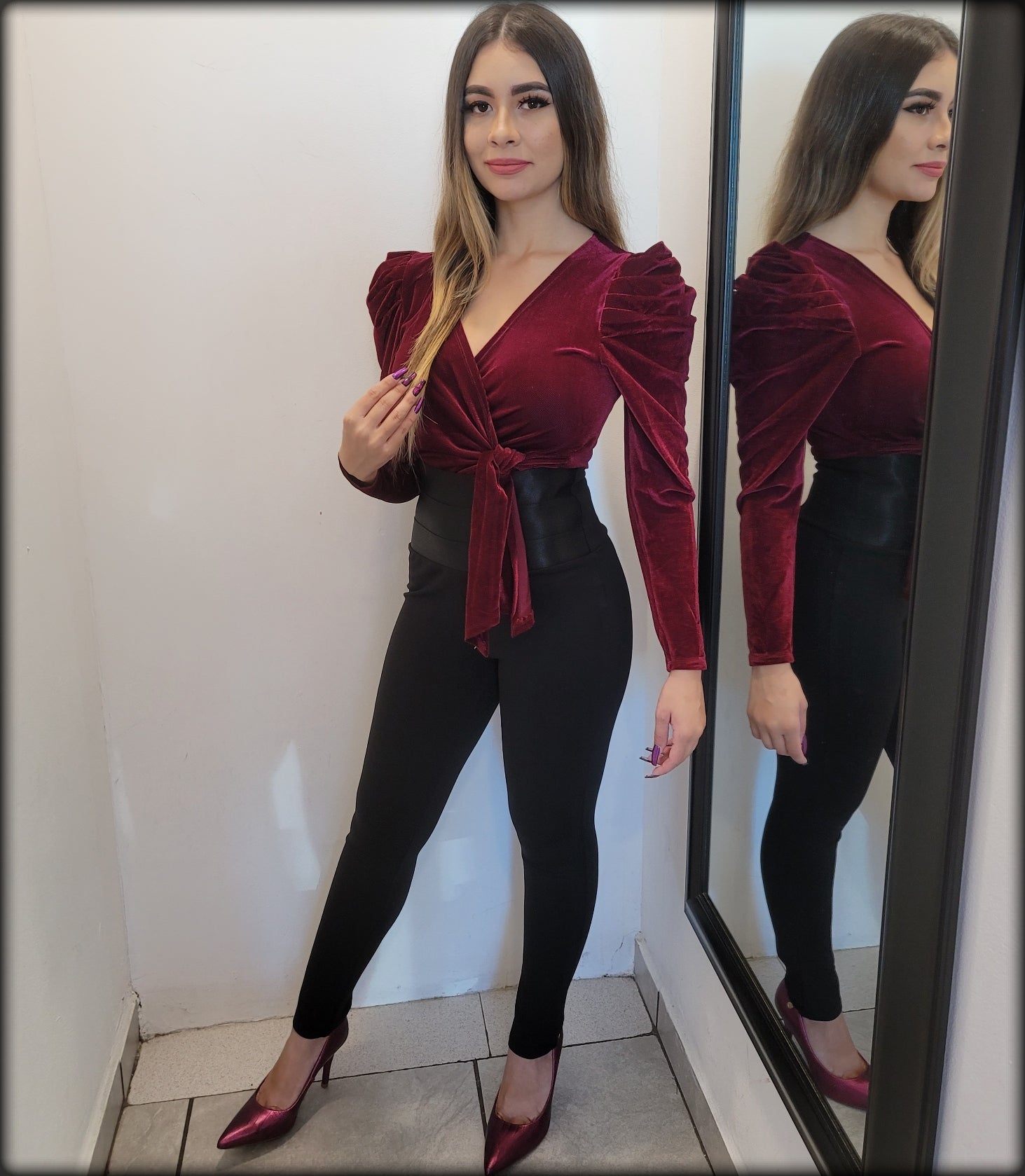 TOP MANGA LARGA VELVET VINO