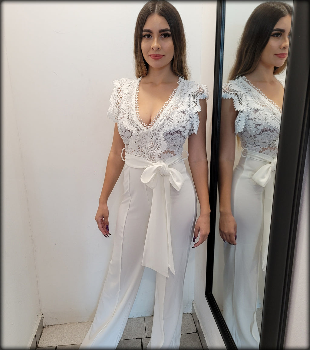 JUMPSUIT BLANCO ENCAJE MANGA CORTA