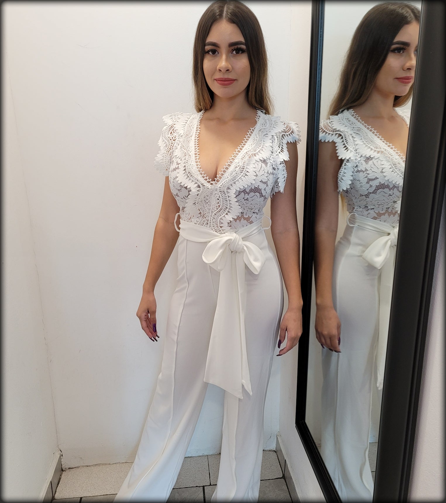 JUMPSUIT BLANCO ENCAJE MANGA CORTA