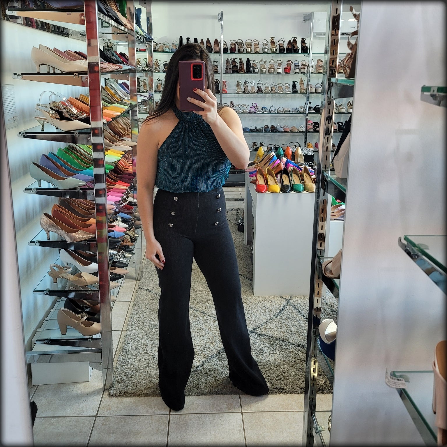 PANTALON LARGO CINTURA ALTA 3 BOTONES
