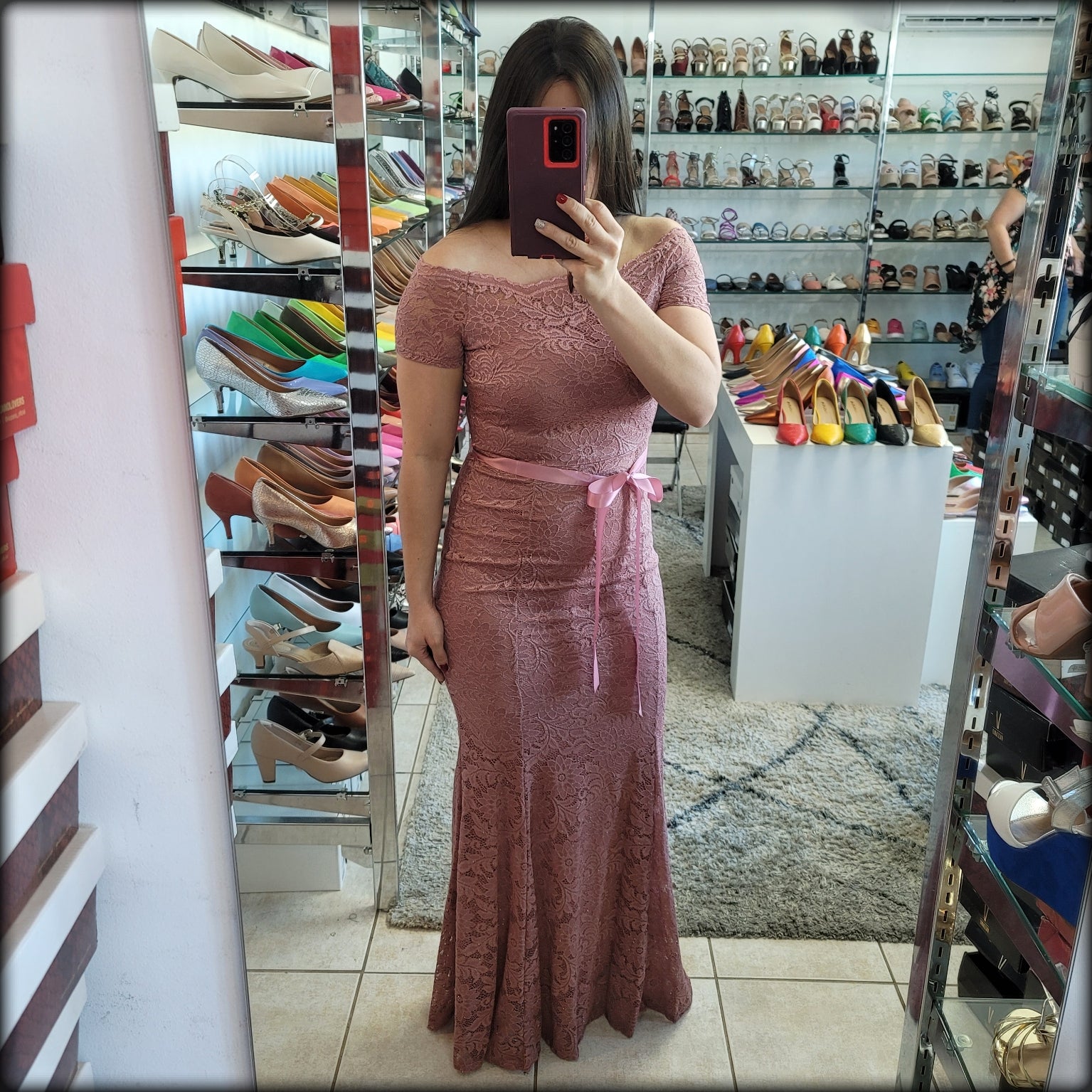VESTIDO LARGO SIRENA ENCAJE MANGA CORTA
