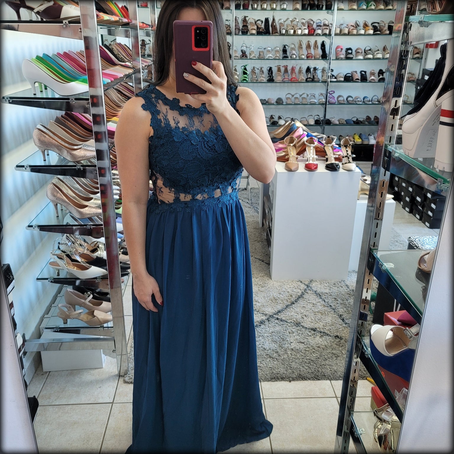 VESTIDO LARGO TEAL CON MESH
