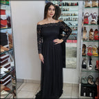 VESTIDO LARGO OFF SHOULDER NEGRO