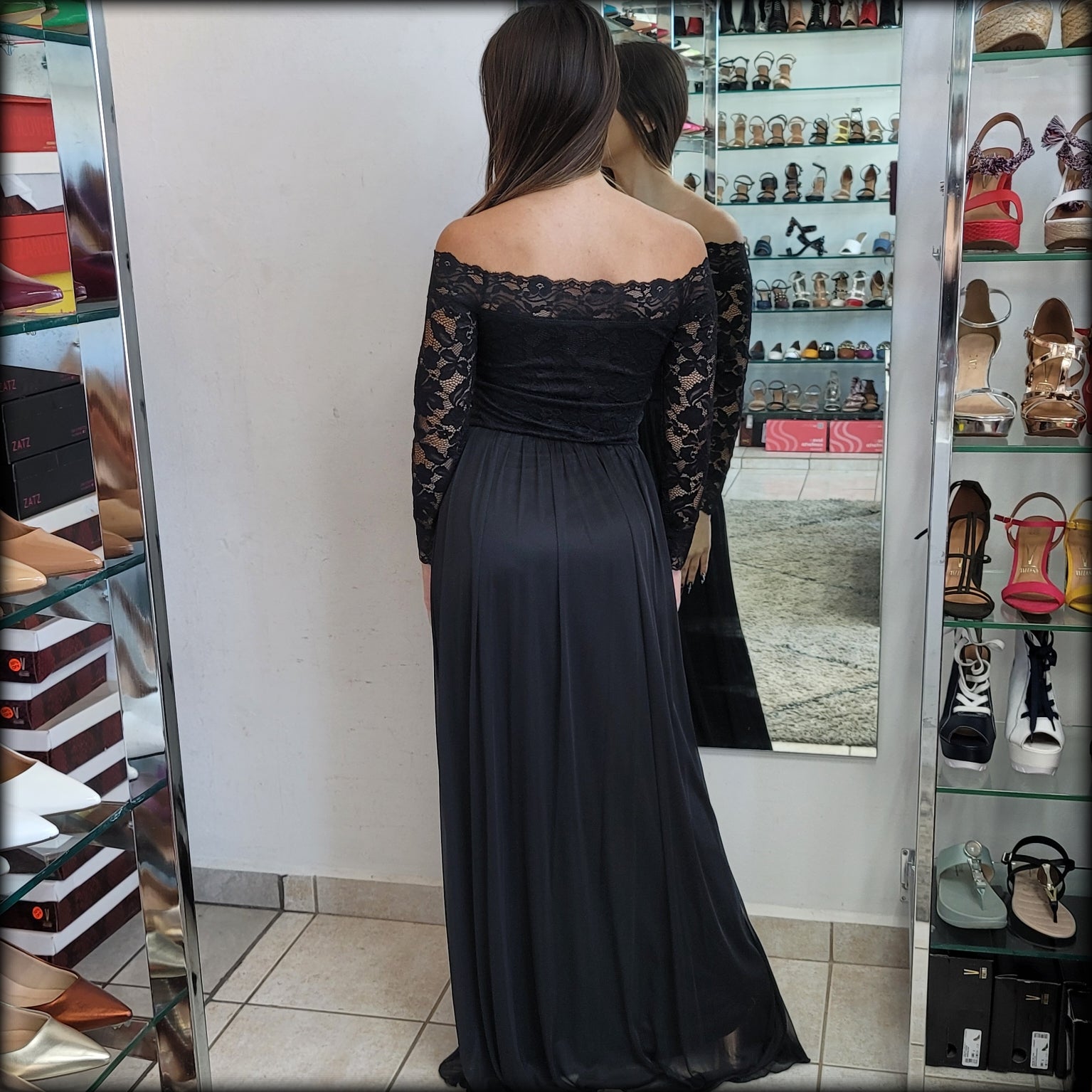 VESTIDO LARGO OFF SHOULDER NEGRO