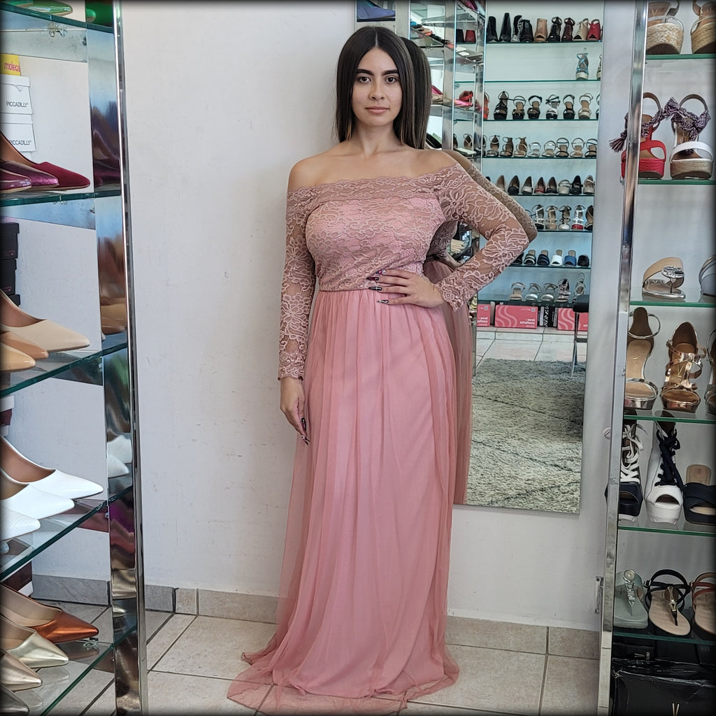 VESTIDO LARGO OFF SHOULDER MAUVE