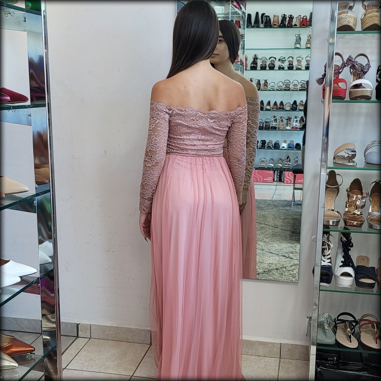 VESTIDO LARGO OFF SHOULDER MAUVE