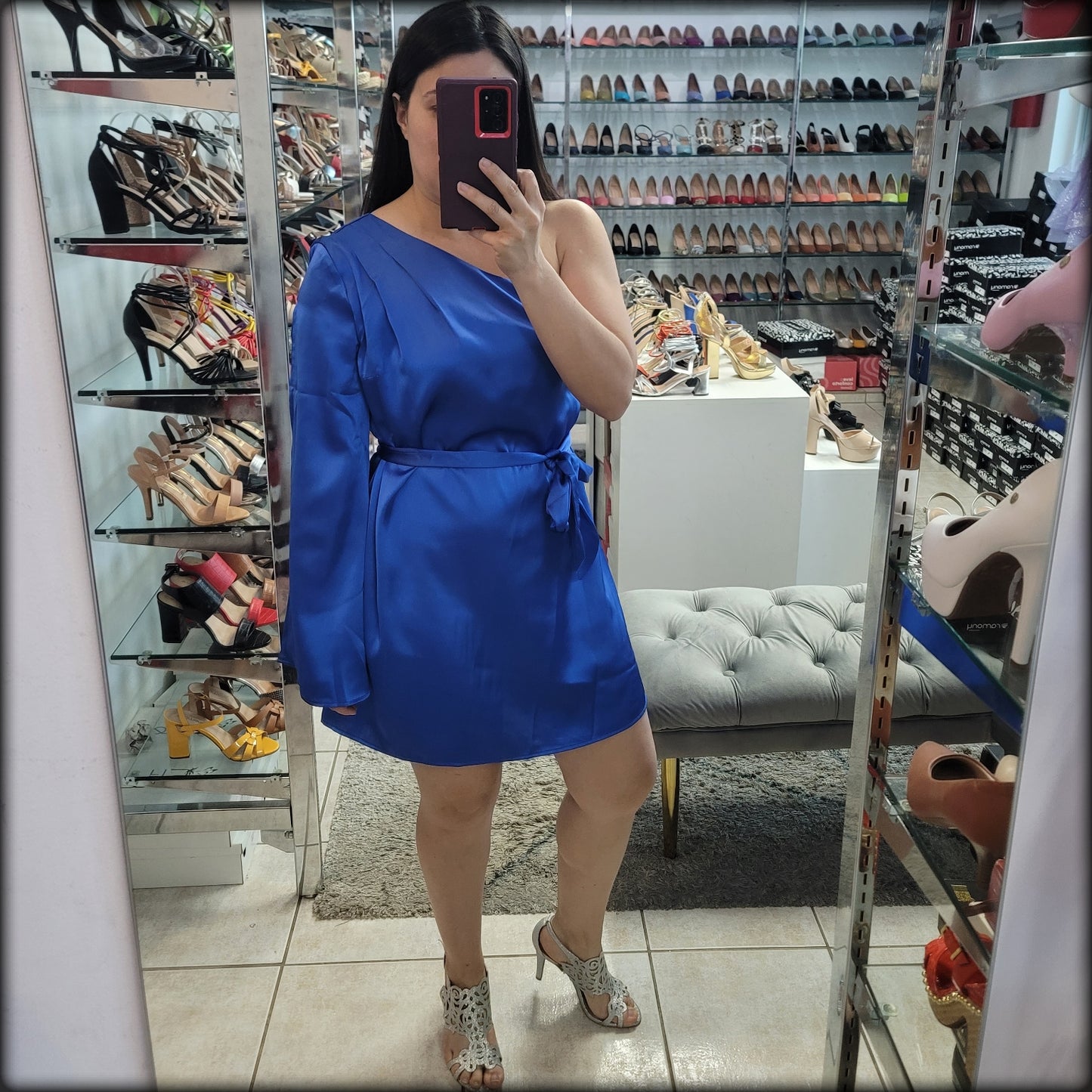 VESTIDO ONE SHOULDER SATIN ROYAL