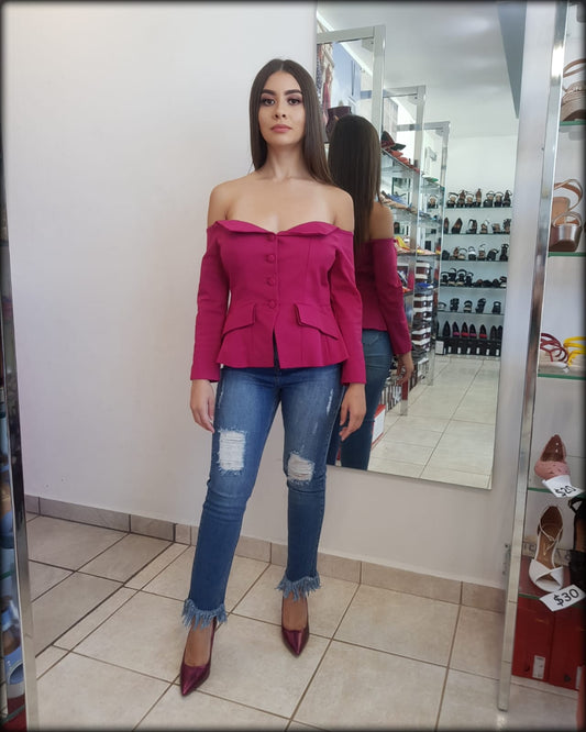 BLUSA OFF SHOULDER DE BOTONES