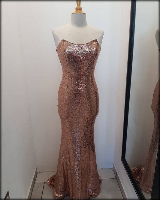 VESTIDO LARGO GOLD ROSE EN LENTEJUELAS