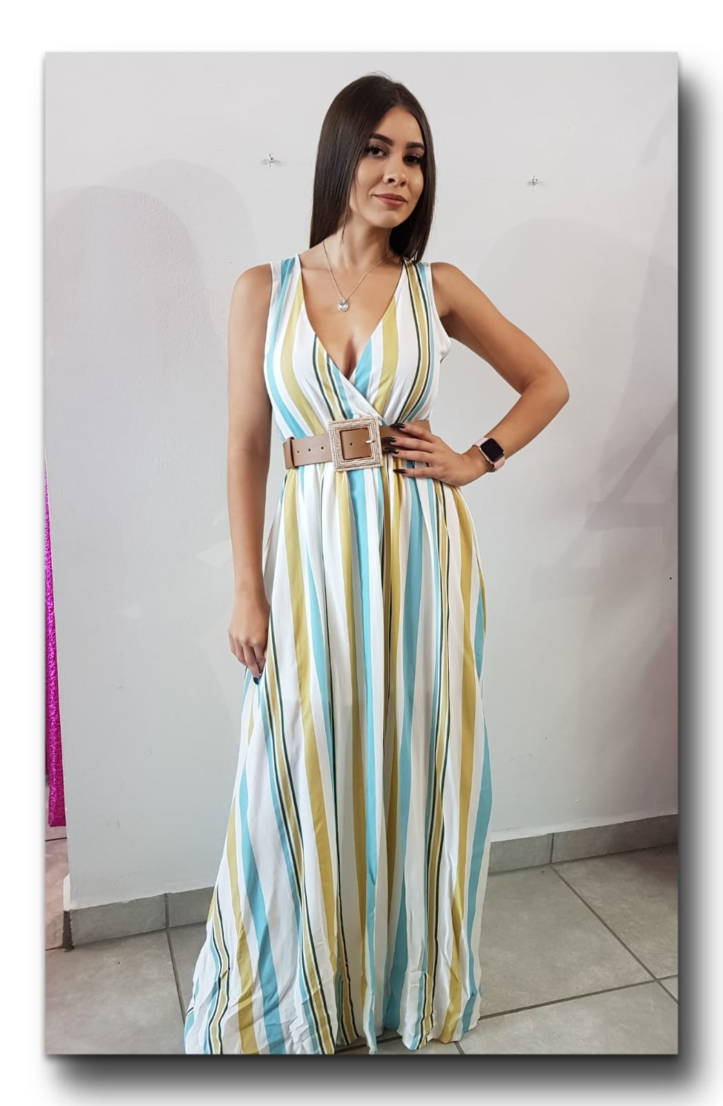 VESTIDO CASUAL DE RAYAS MENTAS