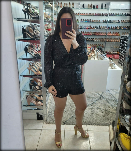 ROMPER NEGRO SEQUIN MANGA LARGA