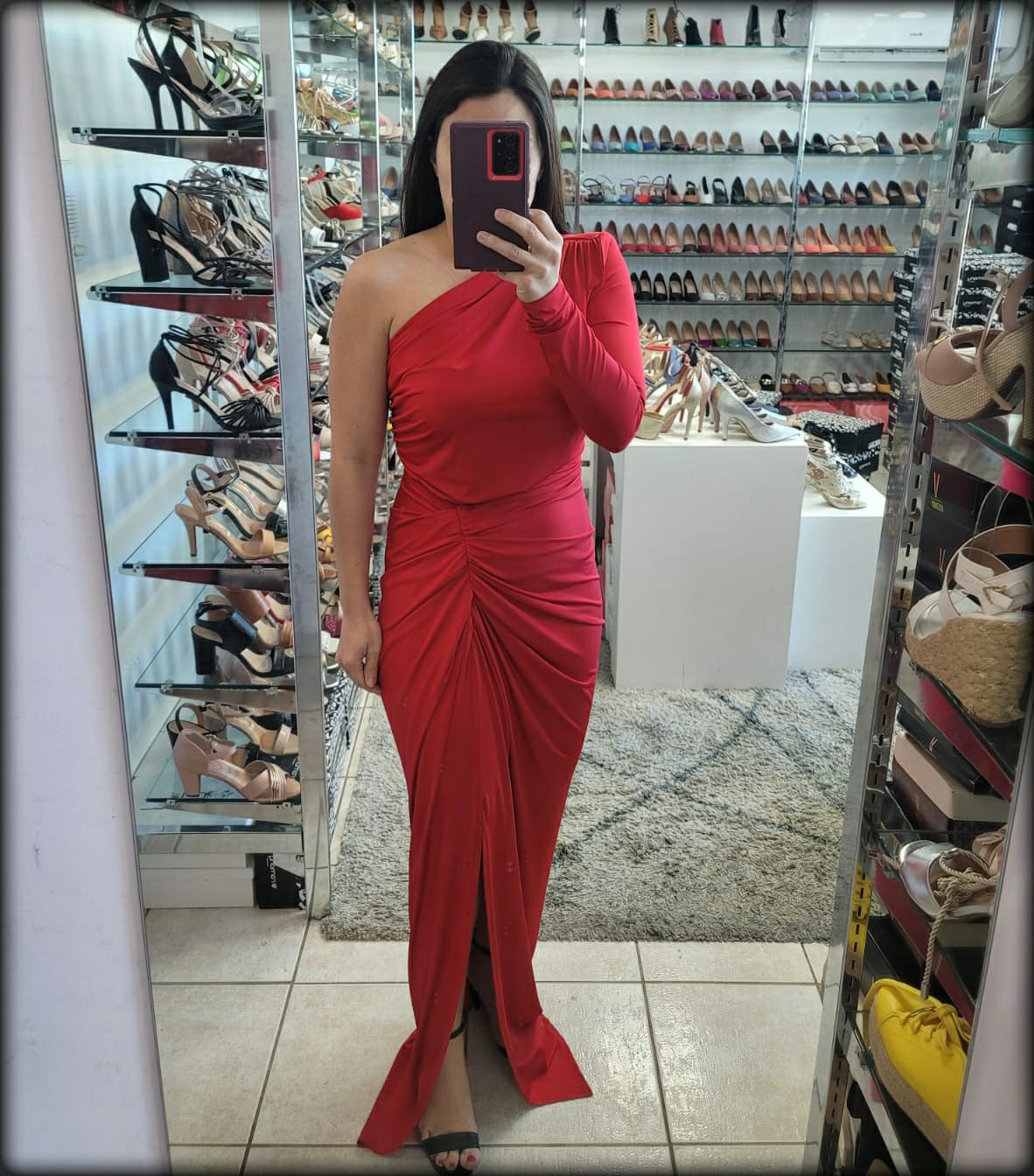 VESTIDO LARGO ROJO ONE SHOULDER