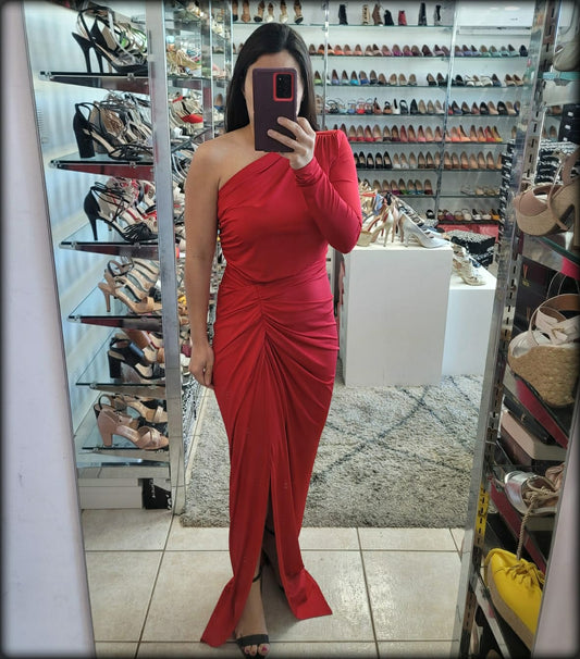 VESTIDO LARGO ROJO ONE SHOULDER