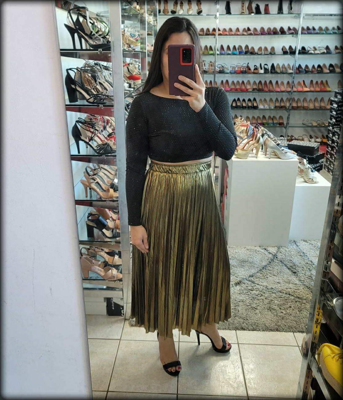 FALDA MIDI PLISADA ORO