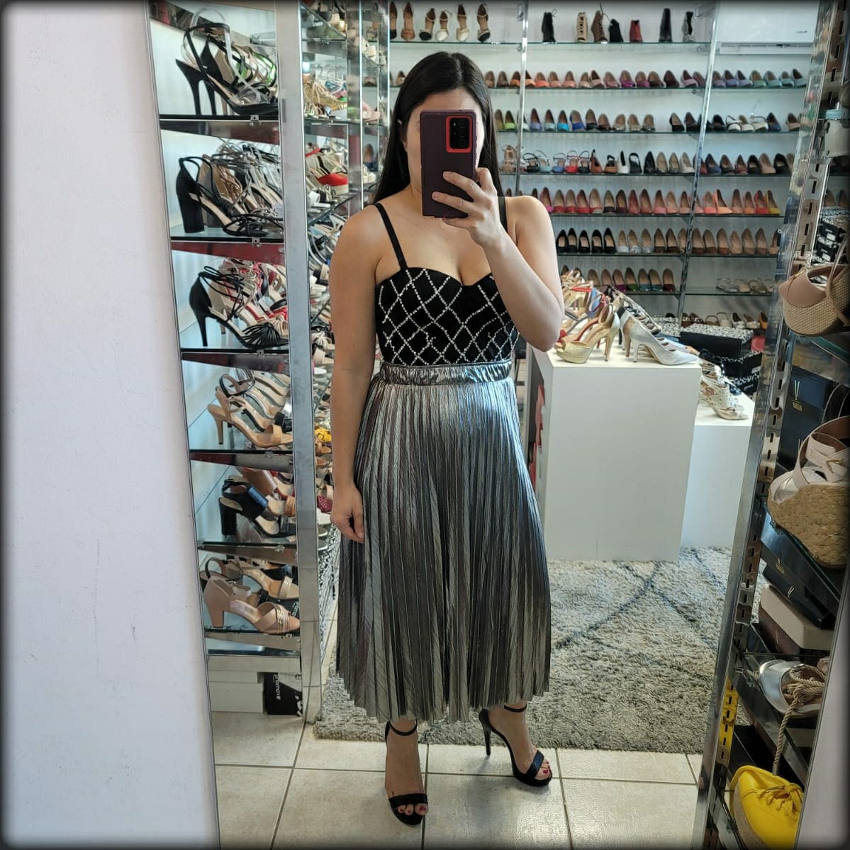 FALDA MIDI PLISADA PLATA