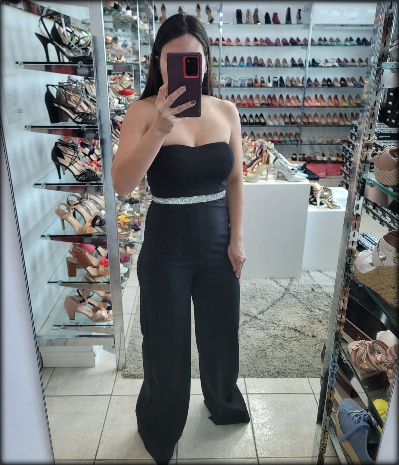 JUMPSUIT OFFSHOULDER NEGRO RAINSTONE CINTURA