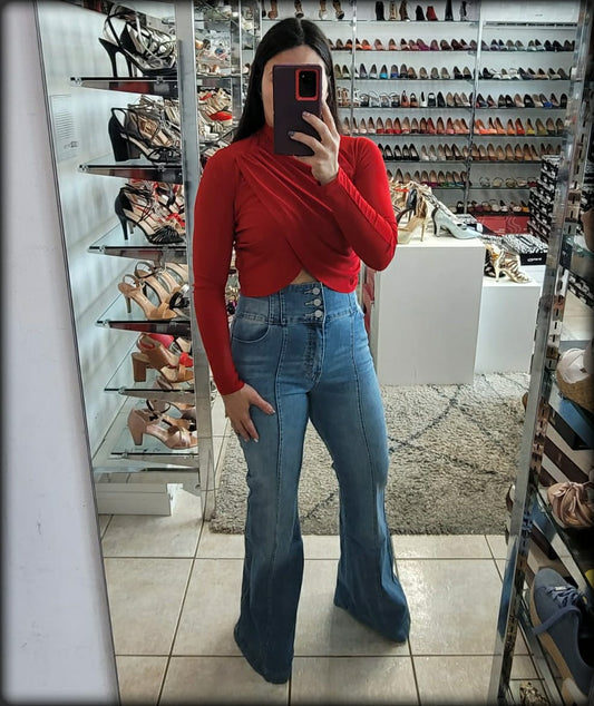 CROP TOP ROJA MANGA LARGA