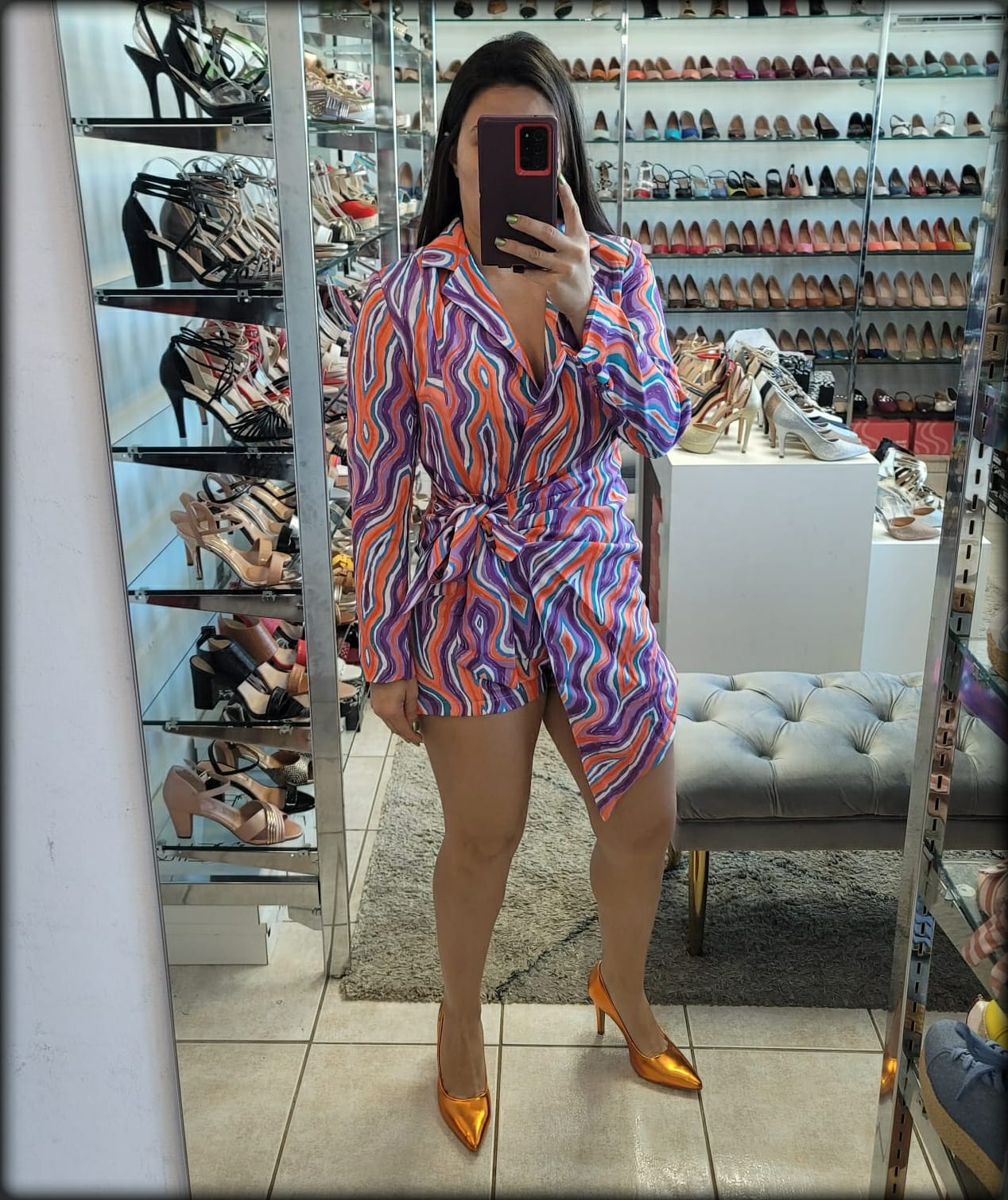 ROMPER MANGA LARGA ESTAMPADO VIOLETA ANARANJADO