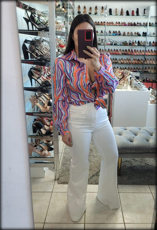 SET TOP MANGA LARGA Y CROP TOP VIOLETA