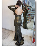 VESTIDO LARGO DORADO CORTE SIRENA